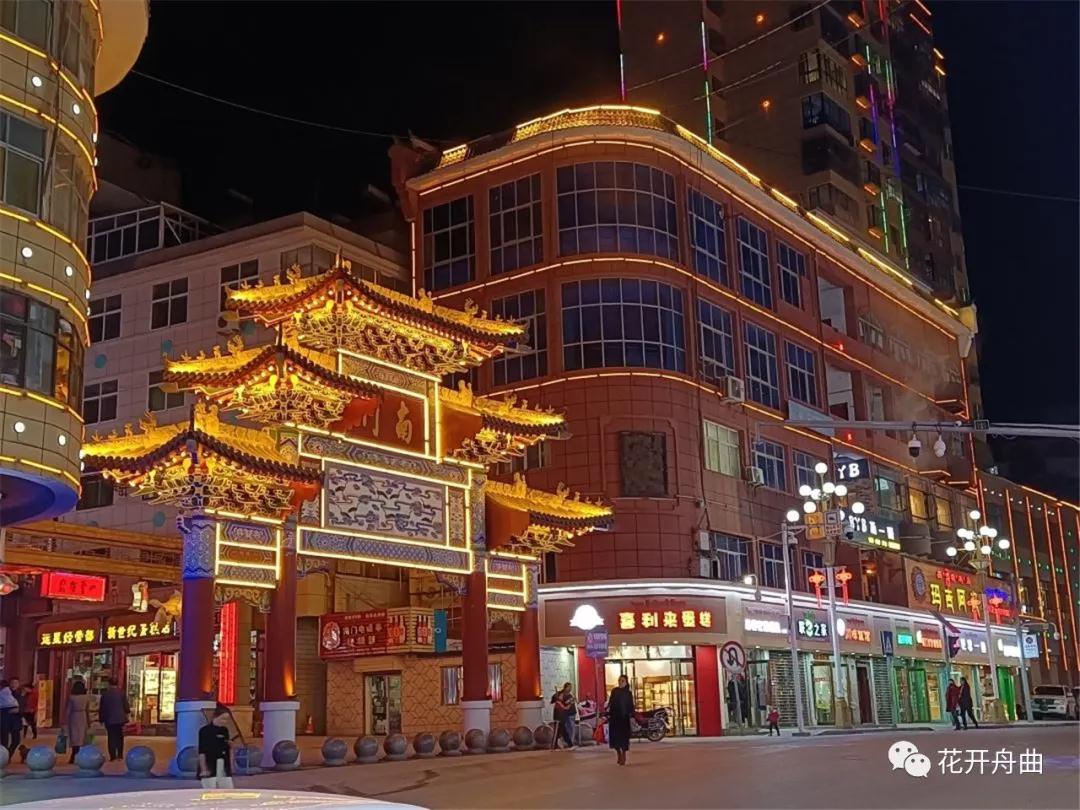 傲然屹立在白龙江上城关桥,是舟曲老城夜景中的一座地标性建筑.